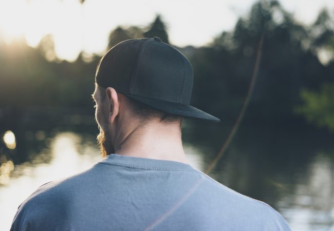 Photo,Bearded,Young,Man,Wearing,Black,Blank,Cap.,Green,City